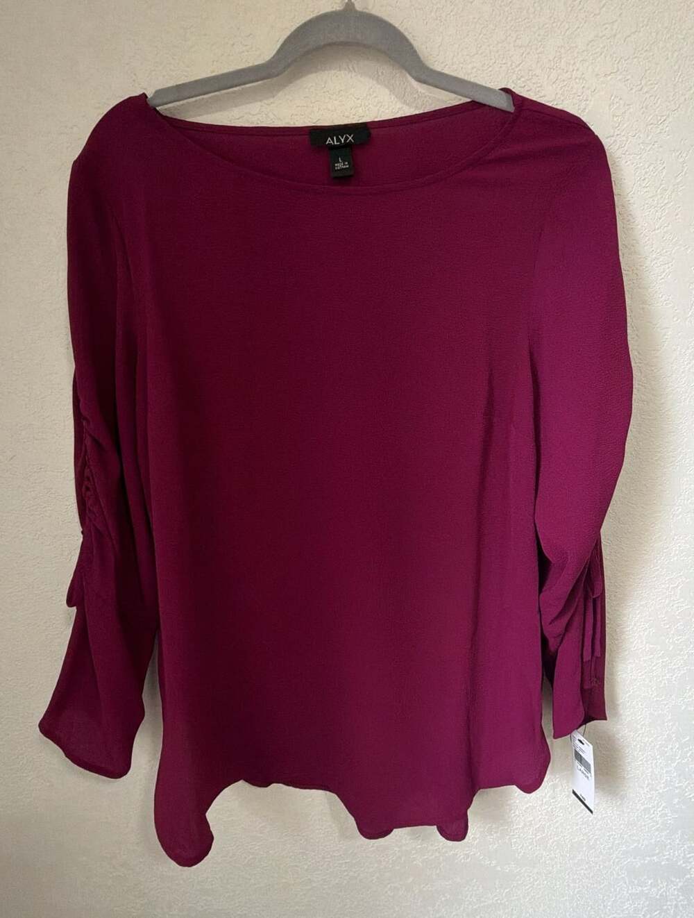 ALYX Blouse Size L Magenta Ruched Sleeve Crepe Top